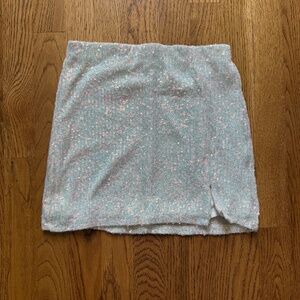 Girls Sequin Mini Skirt, Off White